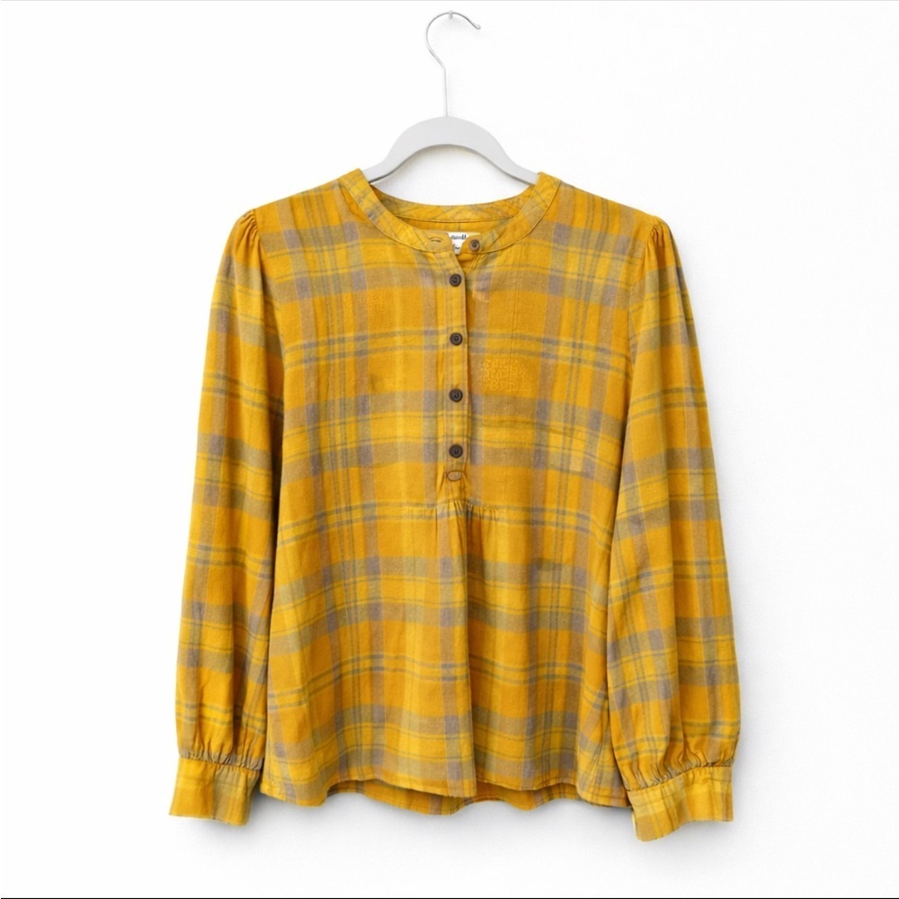 Madewell Leysfield Popover Cotton Linen Top Shirt Peplum Mustard Medium